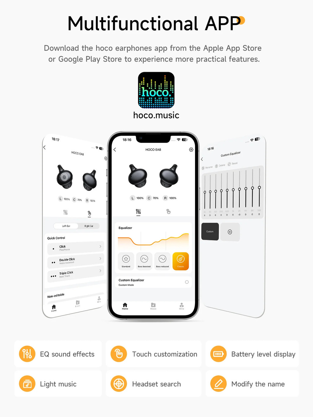 HOCO EA8 หูฟังไร้สาย รองรับแอป hoco. music แบบหนีบหู Clip-on ปรับแต่ง ...