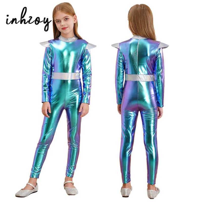 C Girls Boys Cosplay Alien Costume Shiny Metallic Full Suit Space ...