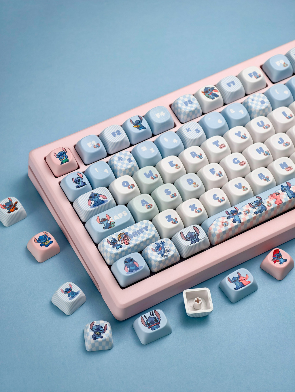 Lilo & Stitch Keycaps 130 คีย์ MOA โปรไฟล์ PBT Dye Sublimation Aula F75 ...