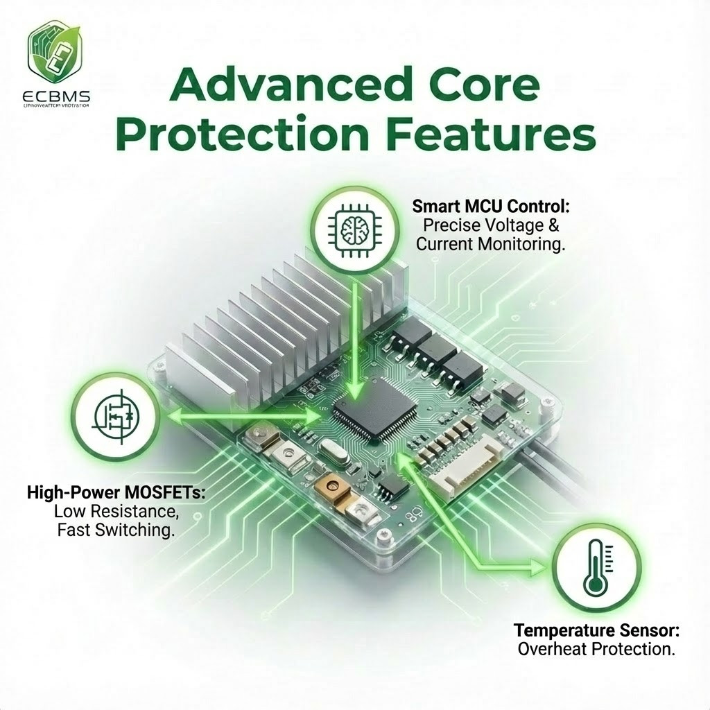 ECBMS 7S 60A 22.4V LiFePO4 BMS พร้อม Super MOS & Heatsink สําหรับ ...