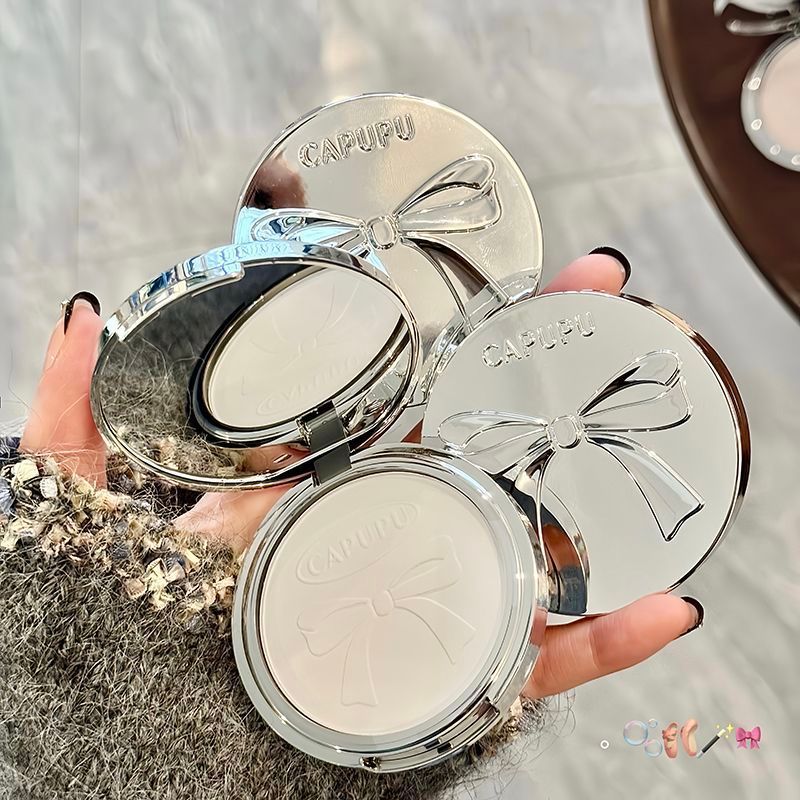 (แถมแป้งพัฟ) Bowknot Powder Compact Setting Powder Compact Baked Powder ...