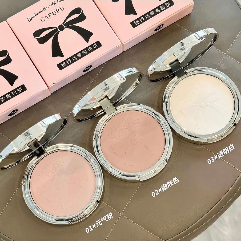 (แถมแป้งพัฟ) Bowknot Powder Compact Setting Powder Compact Baked Powder ...
