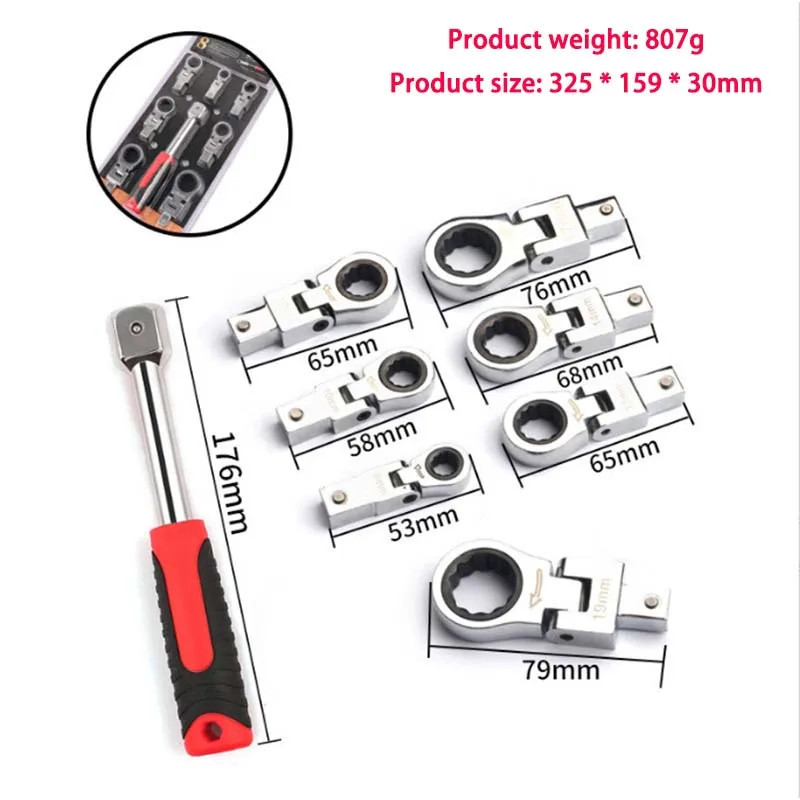 8pcs Portable Ratchet Wrench Set Replaceable Head Rotatable 180 ...