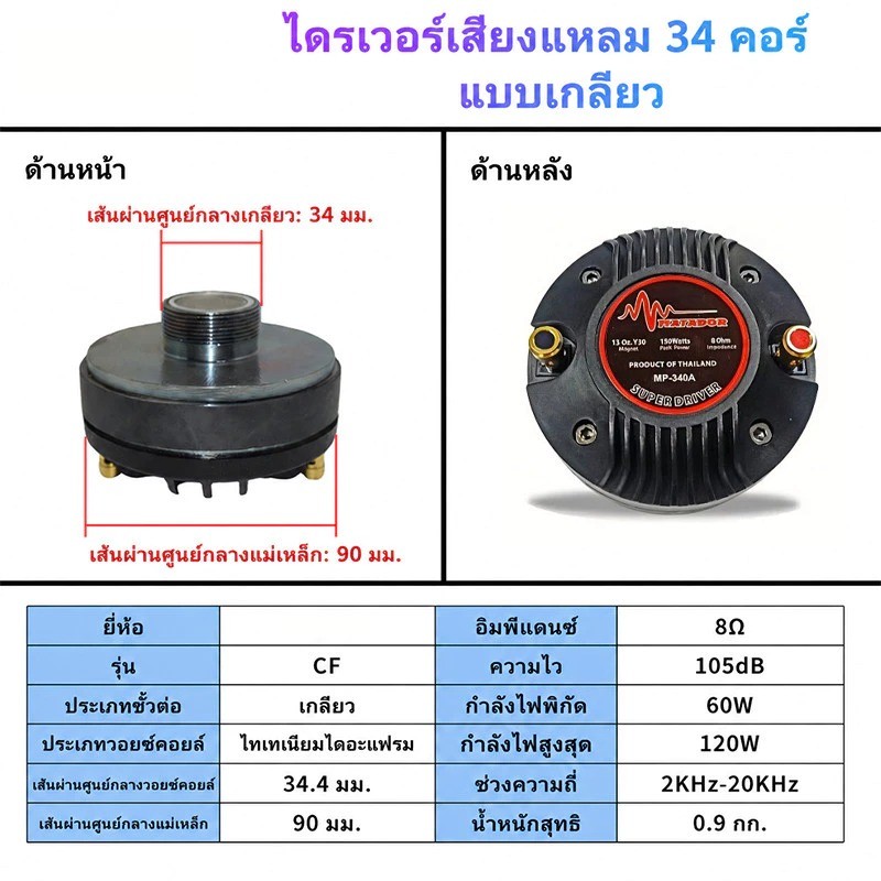 COD 8โอมห์ ยูนิตเสียงแหลม DRIVER UNIT TY-34/TY-44 ขนาด 34mm/44mm เกลียว ...