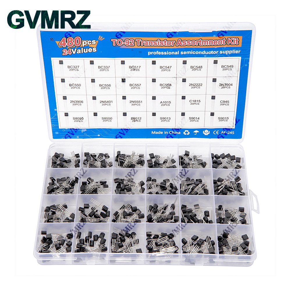 480PCS 24 ค่า TO-92 ทรานซิสเตอร์ Assortment Kit (2N2222/S8050/BC337 ฯลฯ ...