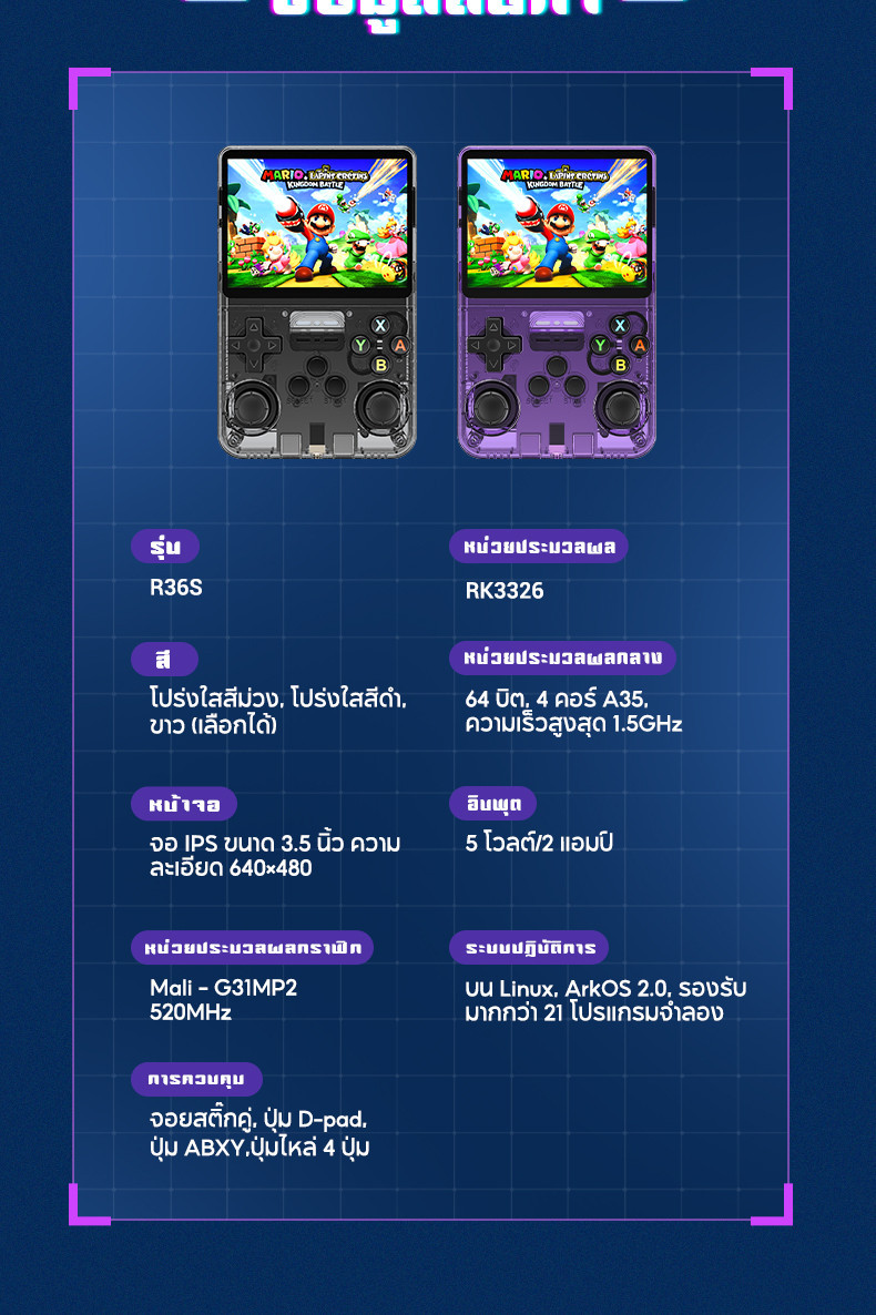 เครื่องเกมพกพา R36S|R36H 128GB แบตอึด Gameboy PSP ระบบ Linux แบตอึด ...