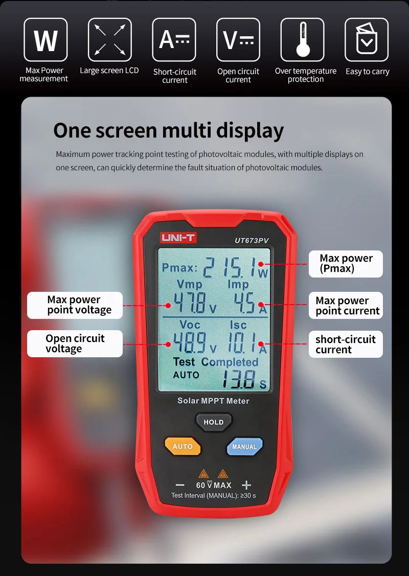 UNI-T UT673PV (แท้ ส่งจากไทย) แผงโซล่าร์เซลล์ Solar MPPT Meter DC 800W ...