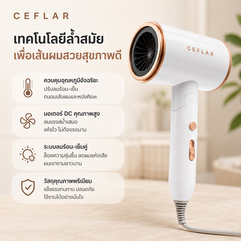 CEFLAR ไดร์เป่าผมพกพา รุ่น CHD-158 ลมแรง แห้งเร็ว พับเก็บ พกพาสะดวก ...