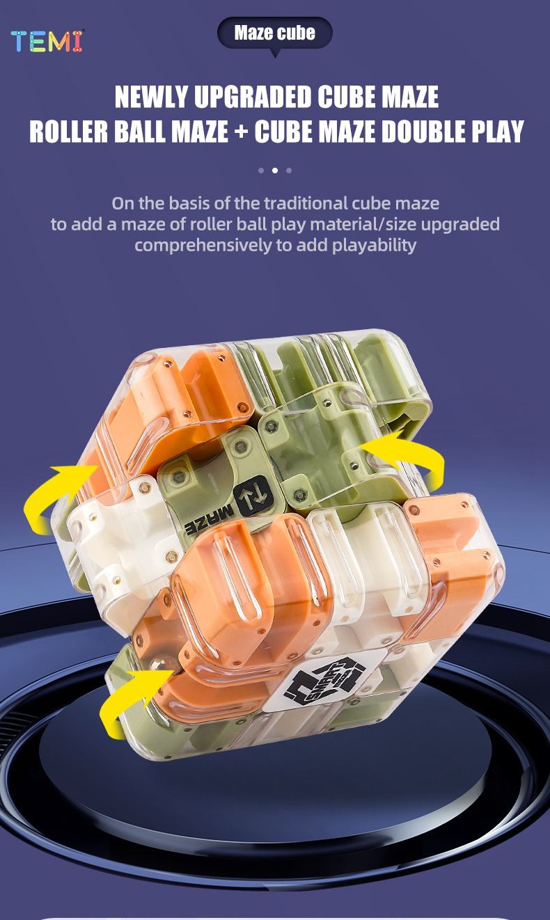 TEMI 3D Maze Magic Cube ปริศนา Rolling Ball ก้อนเขาวงกตของเล่นหกด้าน ...