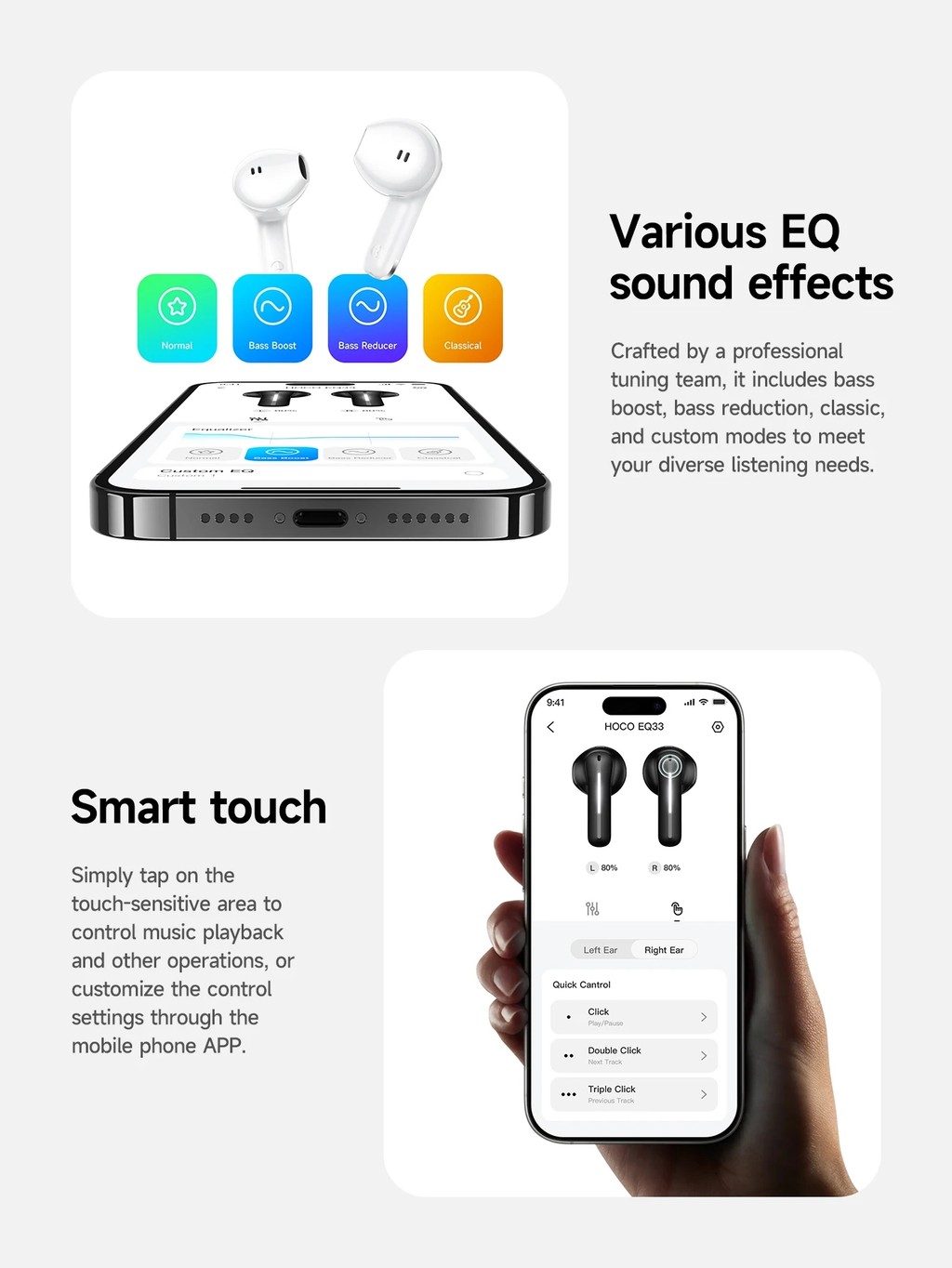 HOCO EQ33 หูฟังไร้สาย TWS รองรับแอป hoco. music ปรับเสียง EQ ตั้งค่าการ ...