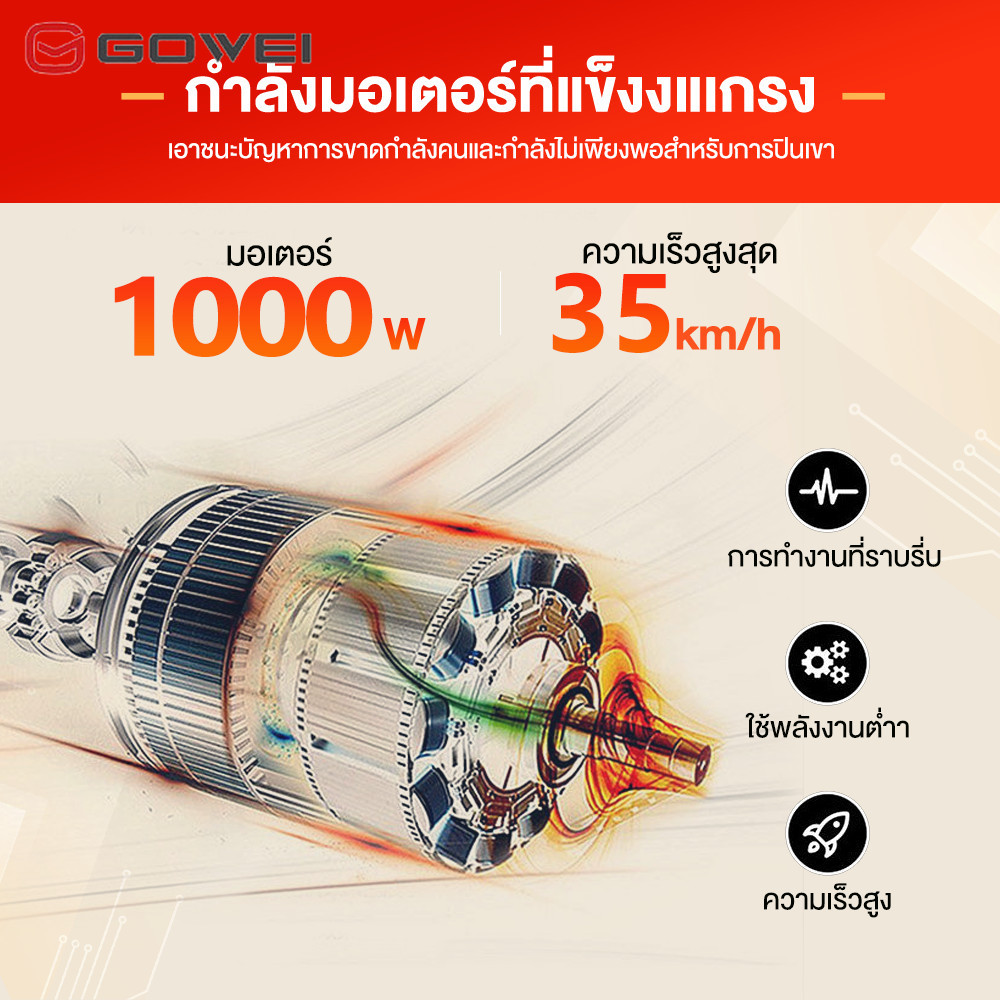 GOWEI รถสามล้อไฟฟ้า 1000W รถไฟฟ้าผู้ใหญ่3ล้อ แบตลิเที่ยม 48V15AH รถ ...