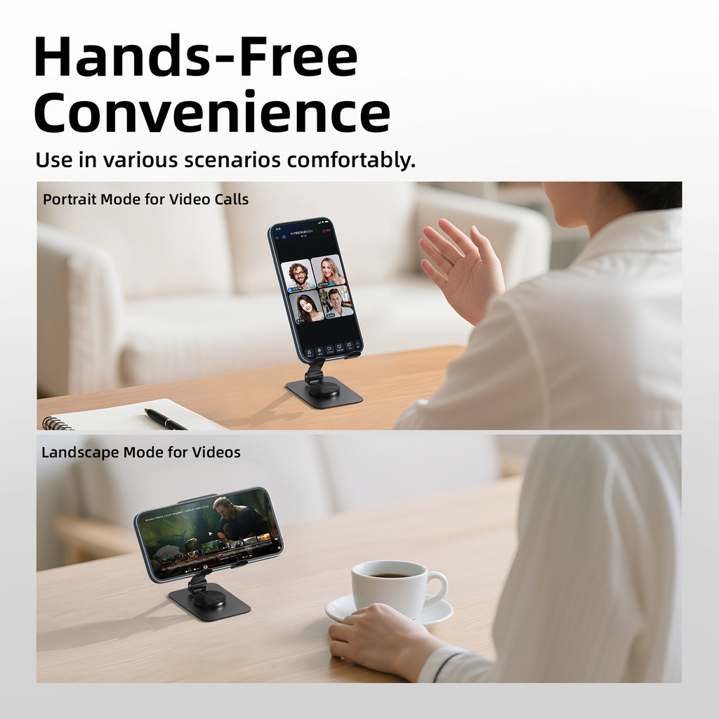 GOOJODOQ 360° Rotating Phone Stand Foldable Design with Non-Slip Pad ...