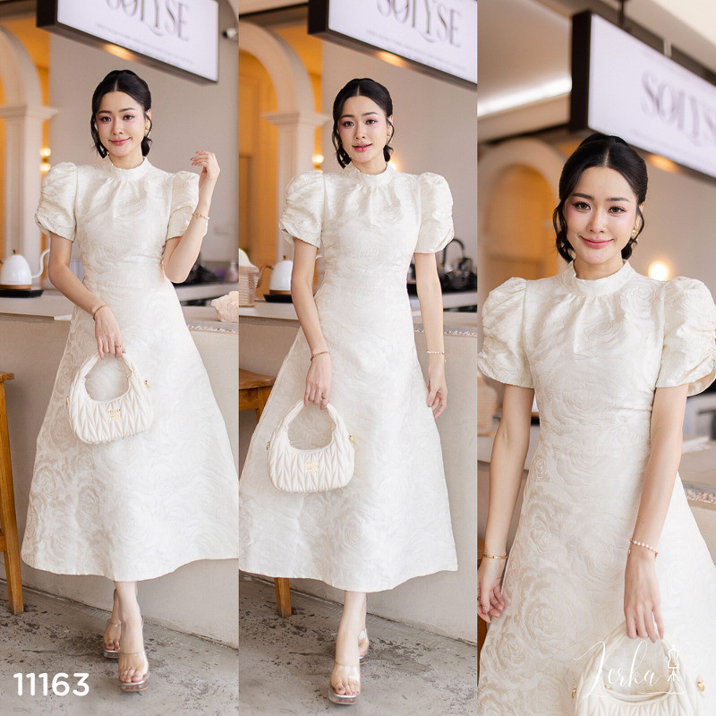 เดรสสีขาวมุกลายกุหลาบ หรูหรา ใส่ออกงาน พร้อมส่ง S-4XL มุมมองที่ 2