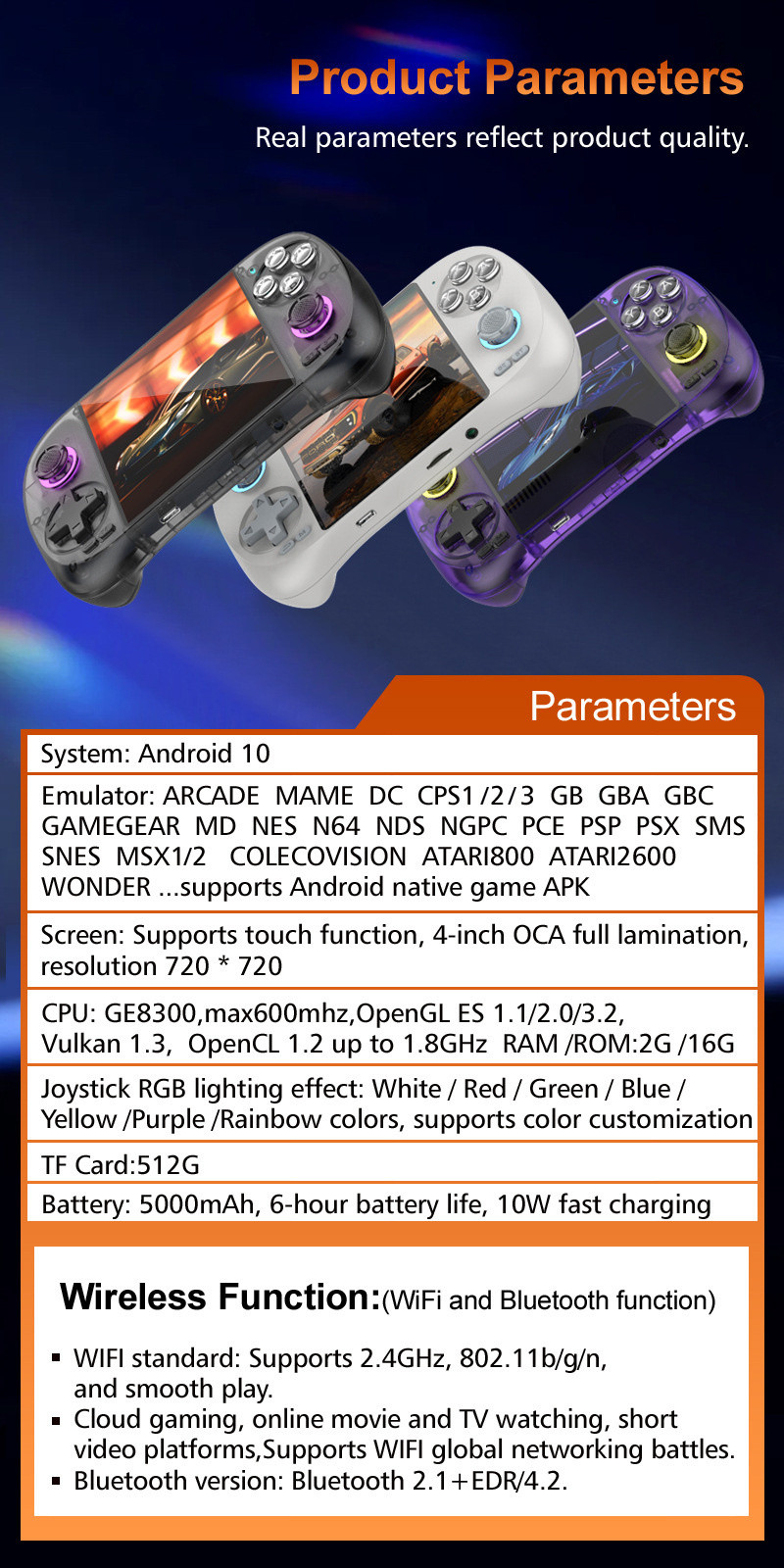 D40 MAX Android คอนโซลเกมมือถือ 4 นิ้วหน้าจอสัมผัส 720*720 พร้อม WiFi ...