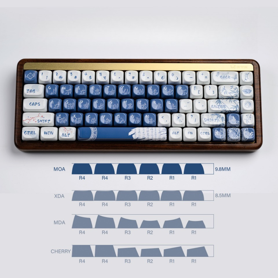 สีฟ้าและสีขาว Porcelain Keycaps MOA โปรไฟล์ 140 คีย์ PBT ห้าด้าน Dye ...