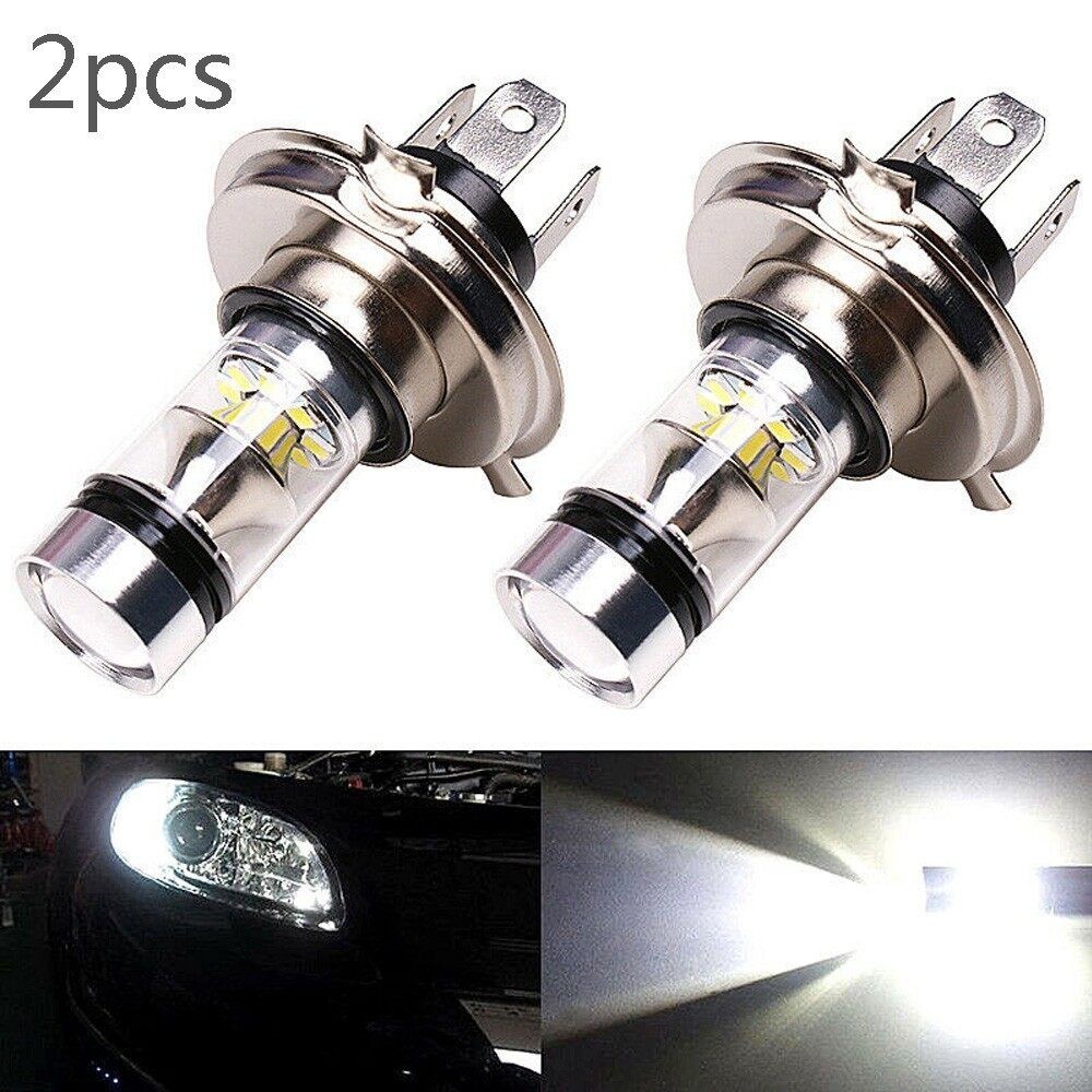 【COD】หลอดไฟ LED คู่ 100W H4 8000K 20 LED สีขาว 2 หลอดหลอดไฟหน้าไฟต่ำสูง ...