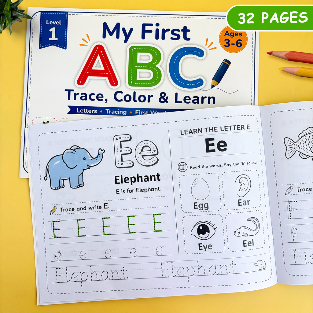 32P My First ABC Trace, สี, และเรียนรู้ตัวอักษร Workbook สําหรับเด็ก ...