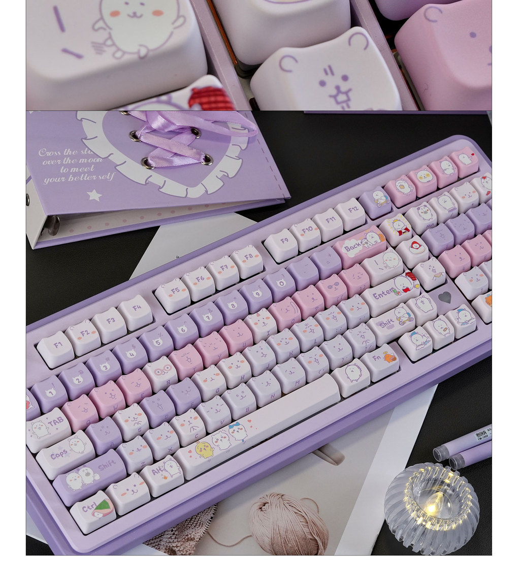 Happy Bear Keycaps 130 คีย์/ชุด MAO PBT Keycaps สีม่วงหมี Dye Sub ...