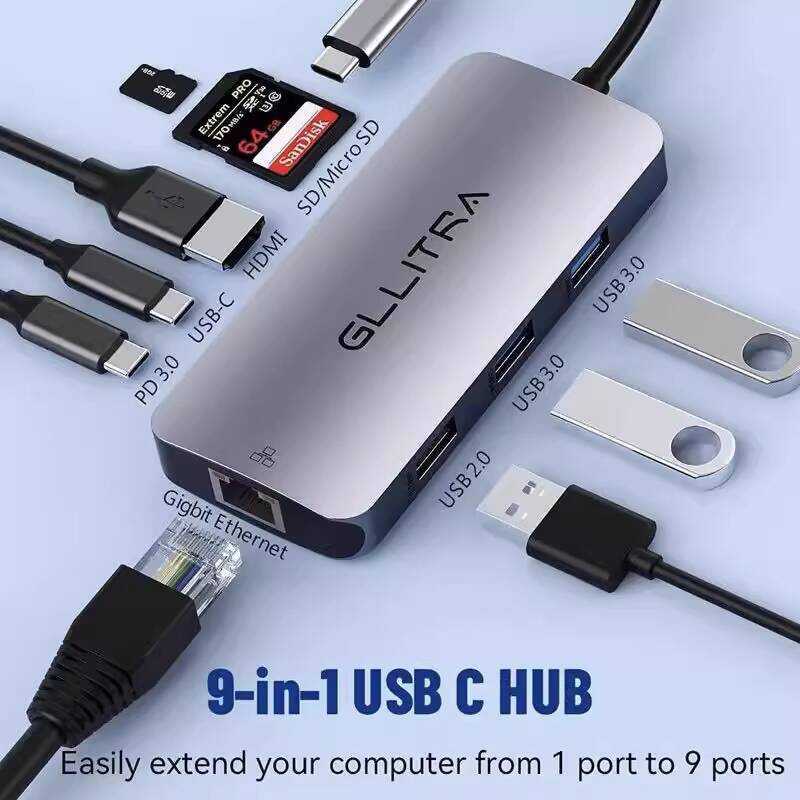 9 in 1 Type-c Interface Docking Station USB3.0 Multi-Port RJ45 Gigabit ...