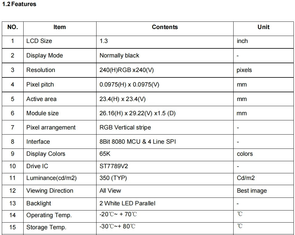 1.3 นิ้ว TFT Full Color HD IPS จอแสดงผล LCD โมดูล 1.3 