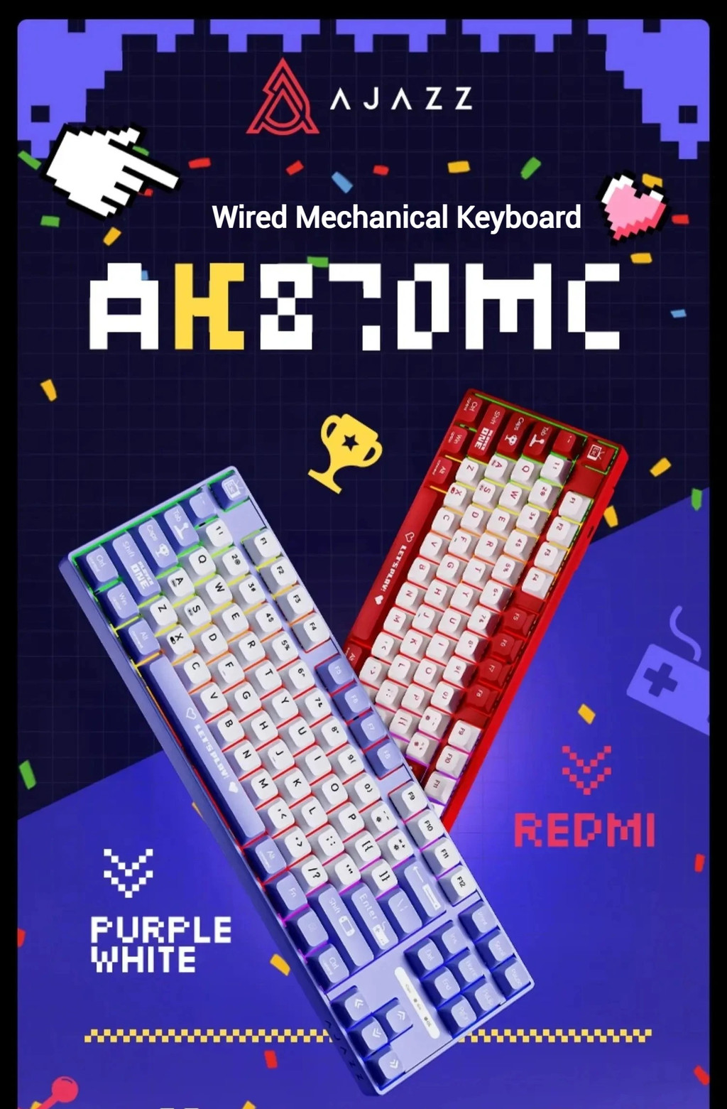 Ajazz AK870MC Wired Mechanical Keyboard Esports Game Hot Swappable RGB ...