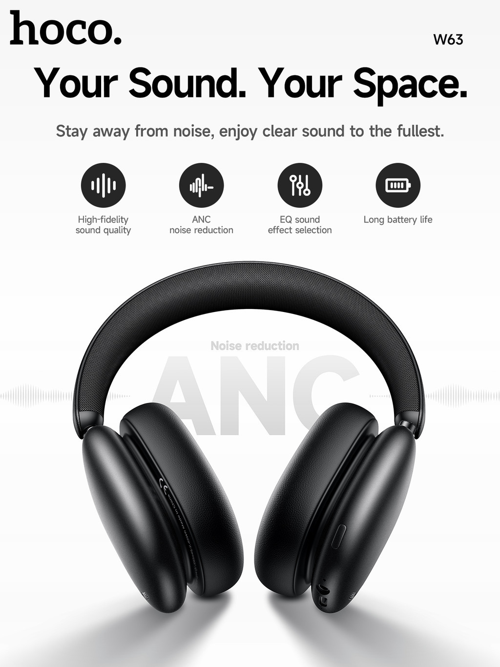 HOCO W63 หูฟังบลูทูธ ANC ตัดเสียงรบกวน ใช้กับแอป hoco. Music App แบตอึด ...