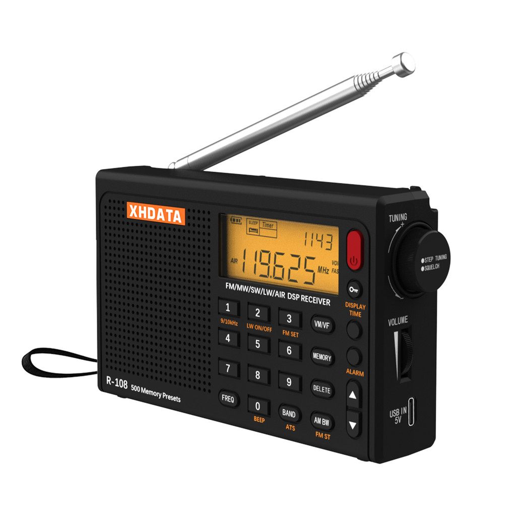 อะแดปเตอร์ + แบตเตอรี่ แถมฟรี】วิทยุพกพาดิจิทัล Xhdata R108 ระบบ FM/SW ...