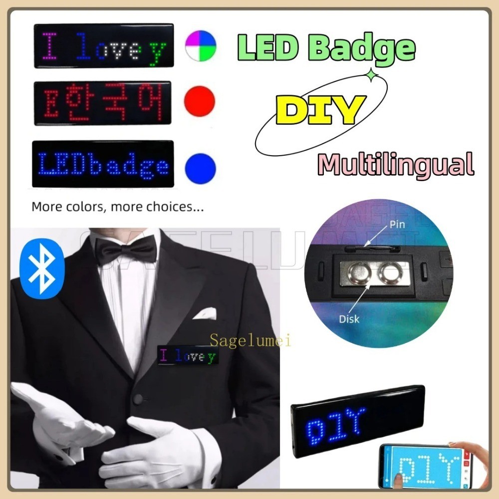 Multilingual LED Digital Badge USB ชาร์จ DIY โปรแกรม HD ข้อความชื่อ ...