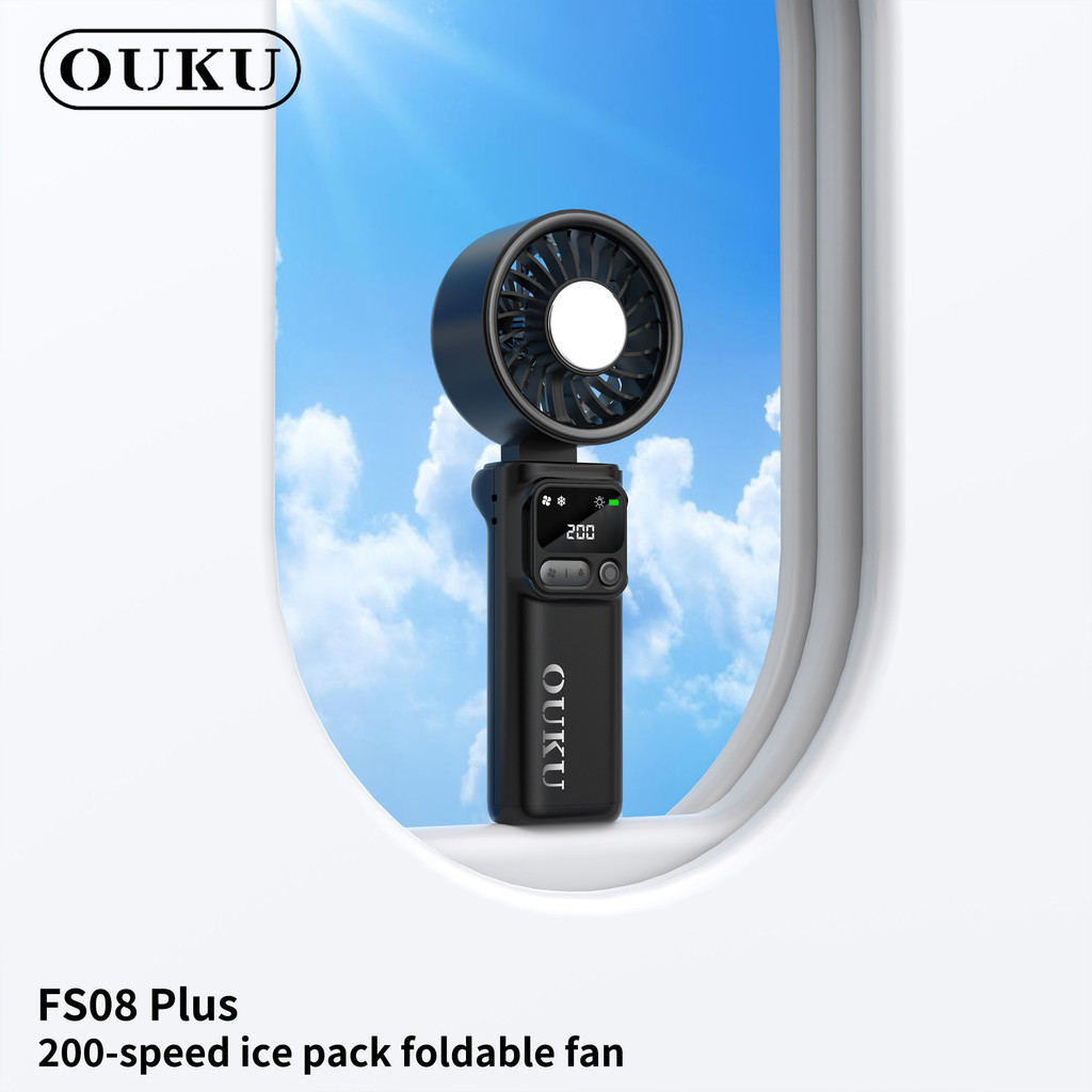 OUKU FS08 Plus พัดลมมือถือ ระบบไอเย็น พับได้ 90° ปรับแรงลม 200 ระดับ มี ...