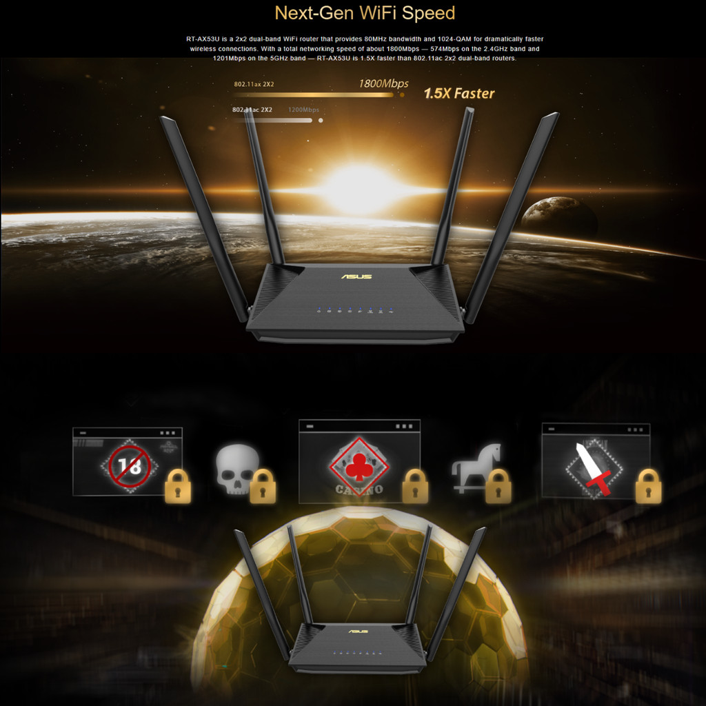 ASUS RT-AX53U WiFi 6 AX1800 Dual band Gigabit Router Wireless รับประกัน ...