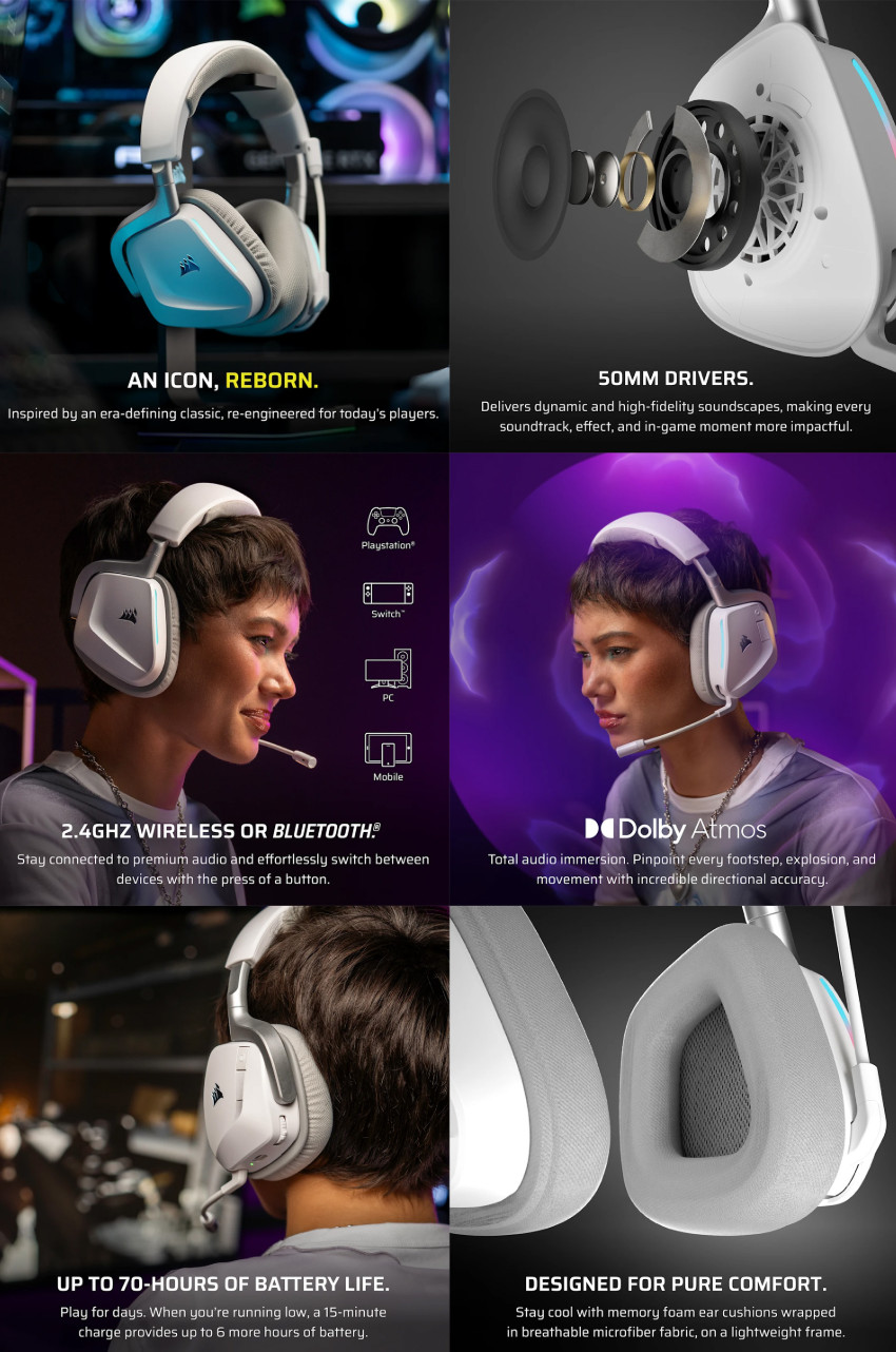 CORSAIR Void V2 | NVIDIA Broadcast® , Dolby Atmos Wireless (Black/White ...