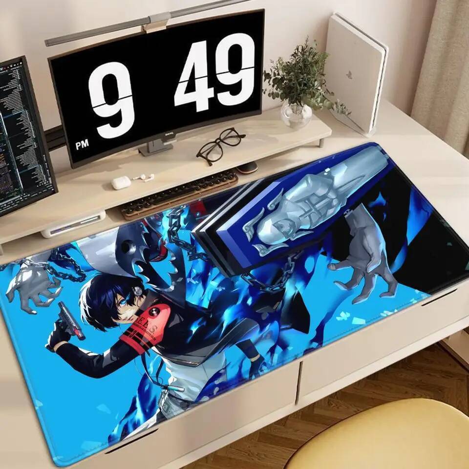 XXL แผ่นรองเมาส์อะนิเมะ Persona 3 Reload Mousepad Gaming Gamer อุปกรณ์เสริม MouseMat สํานักงานนุ่มตาราง HD พิมพ์ Kawaii Deskpad