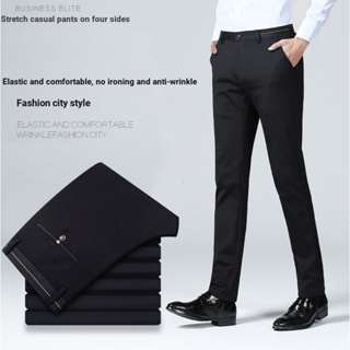 [เสื้อผ้าผู้ชาย อินเทรนด์] กางเกงขายาว คุณภาพสูง กางเกงขายาว สีดํา ทรงสลิมฟิต เกาหลี สูท กางเกงขายาว ตรง ไม่เป็นเหล็ก ขนาดใหญ่ ยืดหยุ่น กางเกงขายาว ปิด