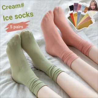 ถุงเท้า ผ้ากํามะหยี่ แบบบาง สีพื้น สไตล์เกาหลี แฟชั่นฤดูร้อน สําหรับผู้หญิง