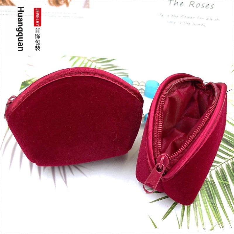 กระเป๋ากํามะหยี่-สําหรับใส่เครื่องประดับ-กระเป๋าสตางค์-ผ้าสักหลาด-แต่งซิป-ขนาดเล็ก-สีแดง-สําหรับใส่เครื่องประดับ-ของขวัญ