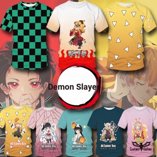 【CustomFashion】เสื้อยืดลําลอง แขนสั้น คอกลม พิมพ์ลายอนิเมะ Demon Slayer Kimetsu No Yaiba Kamado Tanjirou Agatsuma Zenitsu Tomioka Giyuu Kamado Nezuko Kochou Shinobu แฟชั่นสําหรับผู้ชาย ผู้หญิง ทุกเพศ