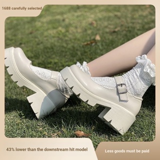 รองเท้าแมรี่เจน ส้นสูง หัวกลม พื้นหนา สีขาว สไตล์ญี่ปุ่น ย้อนยุค แฟชั่นฤดูใบไม้ผลิ สําหรับผู้หญิง 2022