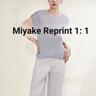 Miyake เสื้อยืดแขนยาว จับจีบ ระดับไฮเอนด์ สไตล์ญี่ปุ่น พลัสไซซ์ เข้ากับทุกการแต่งกาย แฟชั่นฤดูร้อน สําหรับผู้หญิง