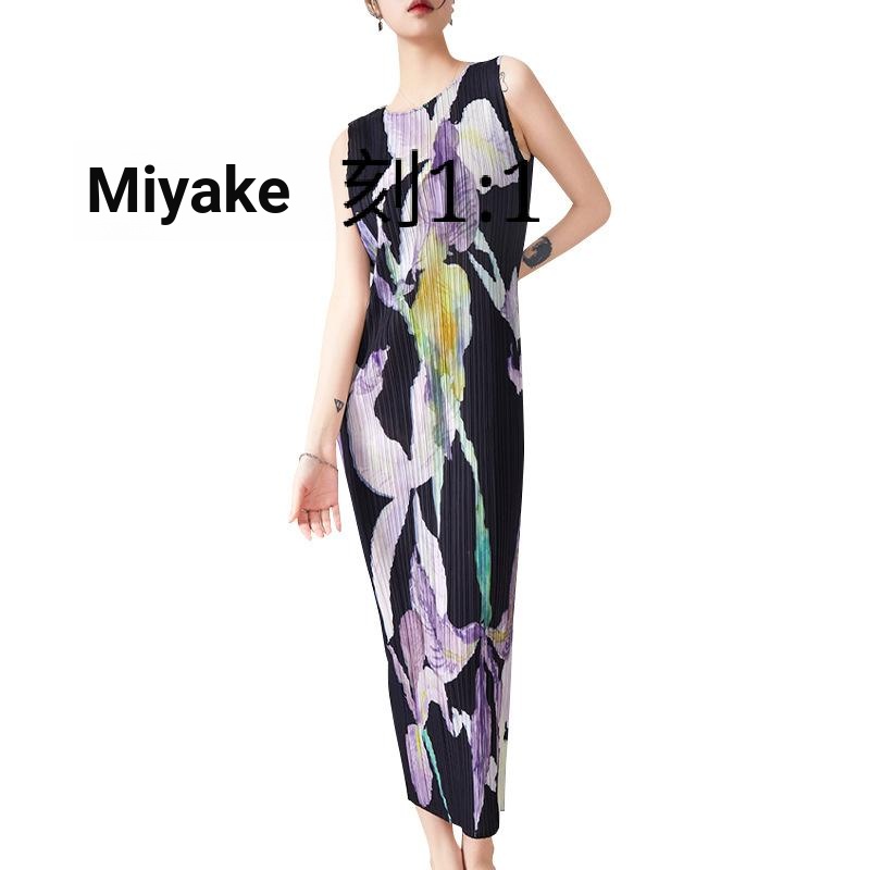 miyake-ชุดเดรสกระโปรง-แขนกุด-คอกลม-พิมพ์ลาย-สําหรับสตรี-2023