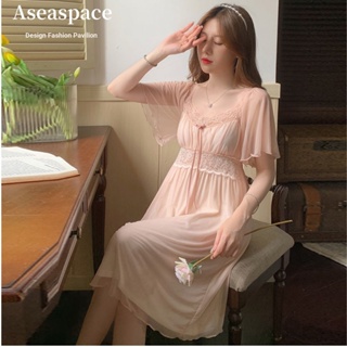 A aseaspace · ชุดนอนแขนสั้น สไตล์เจ้าหญิง เซ็กซี่ ระดับไฮเอนด์ พร้อมแผ่นรองหน้าอก แฟชั่นฤดูร้อน สําหรับผู้หญิง