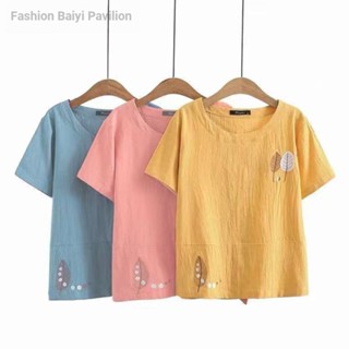 Daxiang เสื้อยืด ผ้าฝ้าย ผ้าลินิน ปักลาย ทรงหลวม ขนาดใหญ่ สไตล์เรโทร แฟชั่นฤดูร้อน สําหรับผู้หญิง คุณแม่
