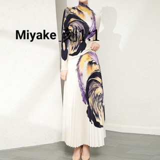 Miyake ชุดสูทแขนยาว คอปก จับจีบ พิมพ์ลาย ระดับไฮเอนด์ แฟชั่นฤดูใบไม้ผลิ และฤดูใบไม้ร่วง สําหรับผู้หญิง