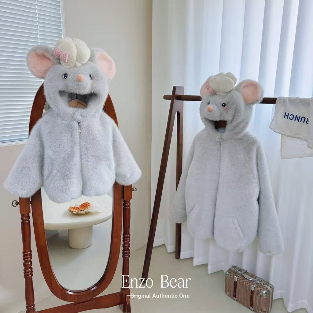Enzo Bear Mouse เด็กผู้ใหญ่สไตล์ High-Fixed สไตล์ Hooded ขนแกะซับหนา ...
