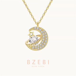 BZEBI สร้อยคอแฟชั่น ผู้หญิง เพชร สแตนเลส ทองคำ necklace 18K ดวงจันทร์ ดาวเคราะห์น้อย จี้กาแล็กซี่ เครื่องประดับ 18k ทอง ไม่ลอกไม่ดํา 1099n