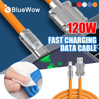 Bluewow Brand New 120W 6A Super Fast Charge สายเคเบิลซิลิโคนเหลว Type-C สายชาร์จข้อมูล สําหรับ Xiaomi Huawei Samsung Zinc USB Bold Data Line 1m.
