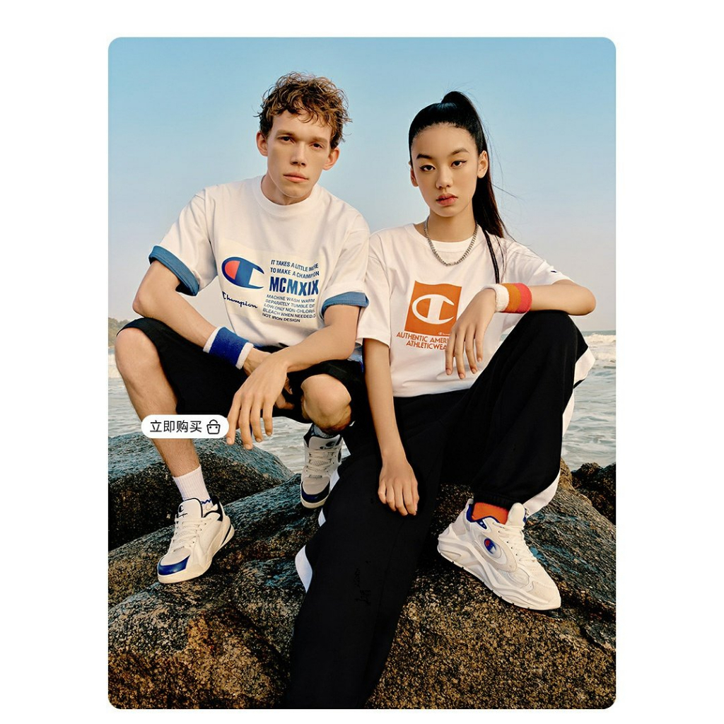 เสื้อยืดแขนสั้น-พิมพ์ลาย-champion-แฟชั่นคู่รัก-สําหรับผู้ชาย-และผู้หญิง