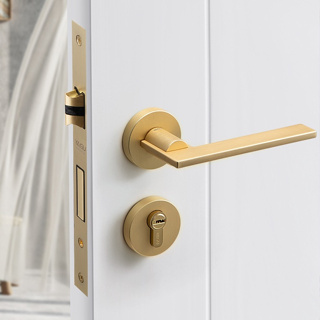 มือจับประตูห้องนอน สีทอง มือจับประตู ภายใน ล็อคกระบอก ความปลอดภัย ล็อค / มือจับประตู สําหรับประตูภายใน