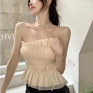 Bandeau เสื้อกล้าม จับจีบ ทรงไม่สมมาตร แฟชั่นฤดูร้อน สําหรับผู้หญิง