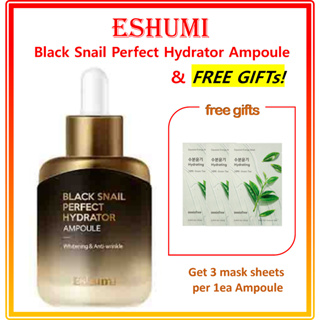 Eshumi Black Snail Perfect Hydrator Ample 【ของแถมฟรี #10,#8 】เซรั่มเมล็ด Innisfree 15 มล. &amp; Retinol Ampoule 7 มล. / Eshumi Black Snail Perfect Hydrator Ample