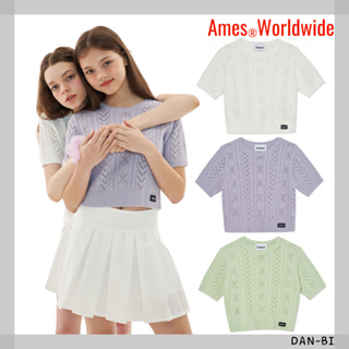 [AMES-WORLDWIDE] Punching CROP KNIT / 3COLOR / FREE / SHORT SLEEVES / สินค้าเกาหลี / ของแท้ 100%